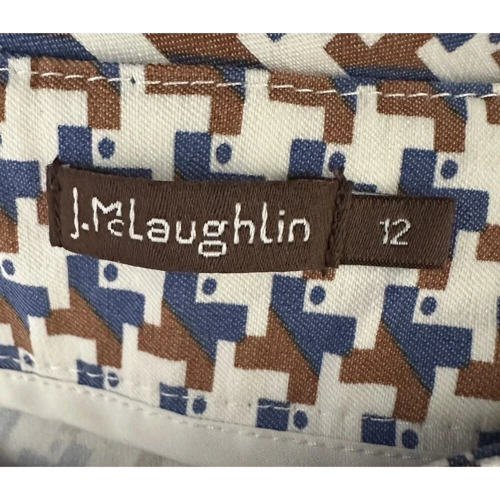 J McLaughlin Blue Brown Geometric Houndstooth Print Knee Length Stretch Skirt 12